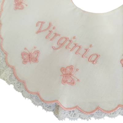 Bavetta personalizzata bambina color panna e rosa - 