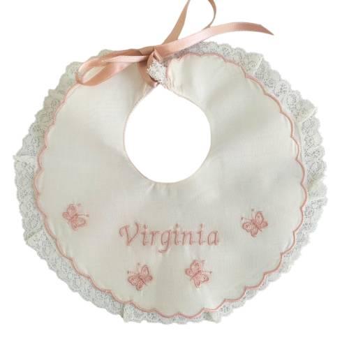 Bavetta personalizzata bambina color panna e rosa -  2