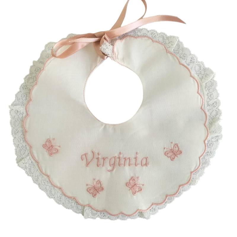 Bavetta personalizzata bambina color panna e rosa - 