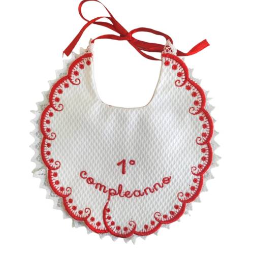 Bavetto primo compleanno bianco e rosso - 