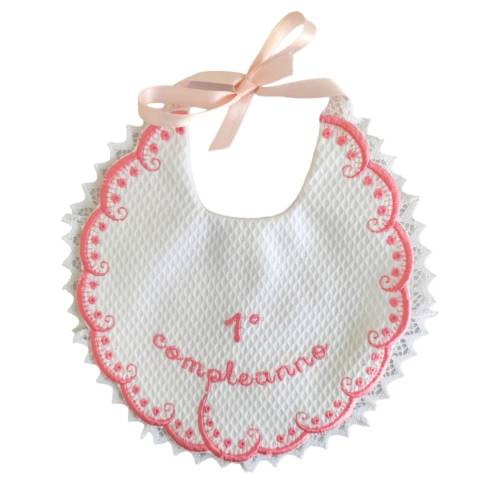 Bavetta Primo compleanno bambina bianca e rosa - 
