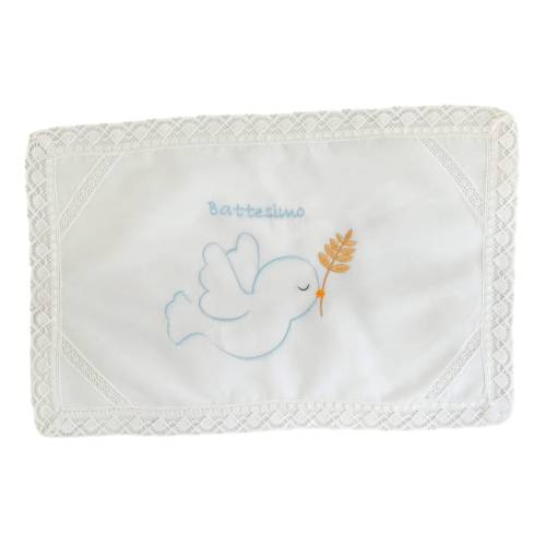 Fazzoletto per battesimo bambino con ricamo e merletto -  2