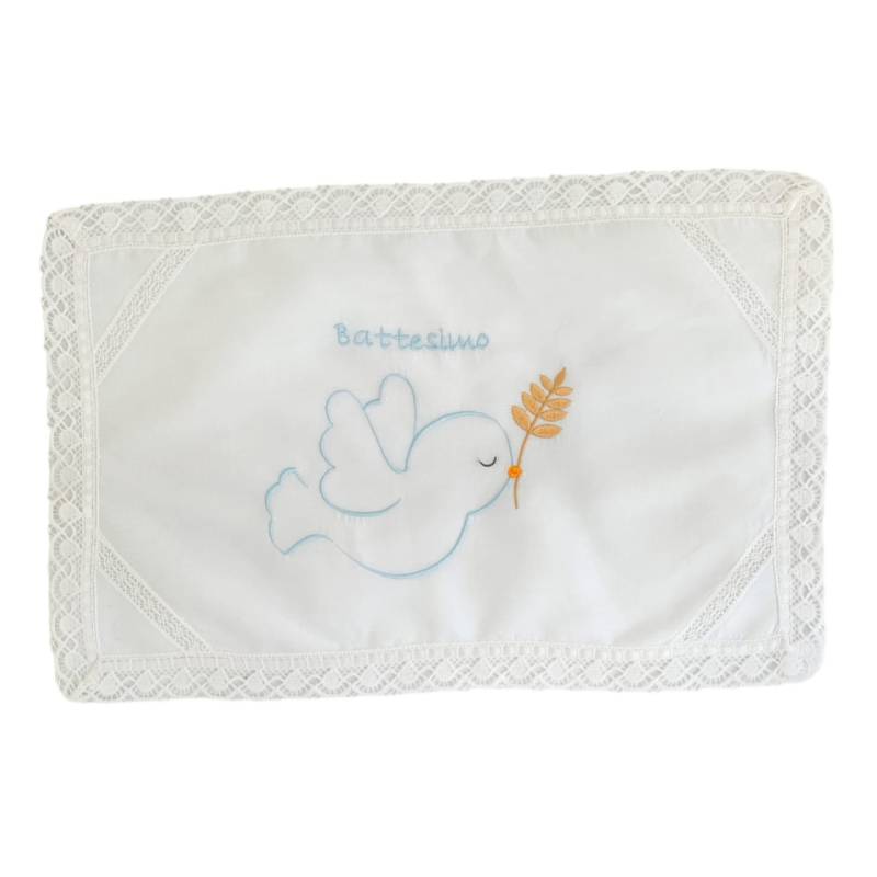 Fazzoletto per battesimo bambino con ricamo e merletto - 