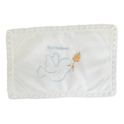 Fazzoletto per battesimo bambino con ricamo e merletto - 