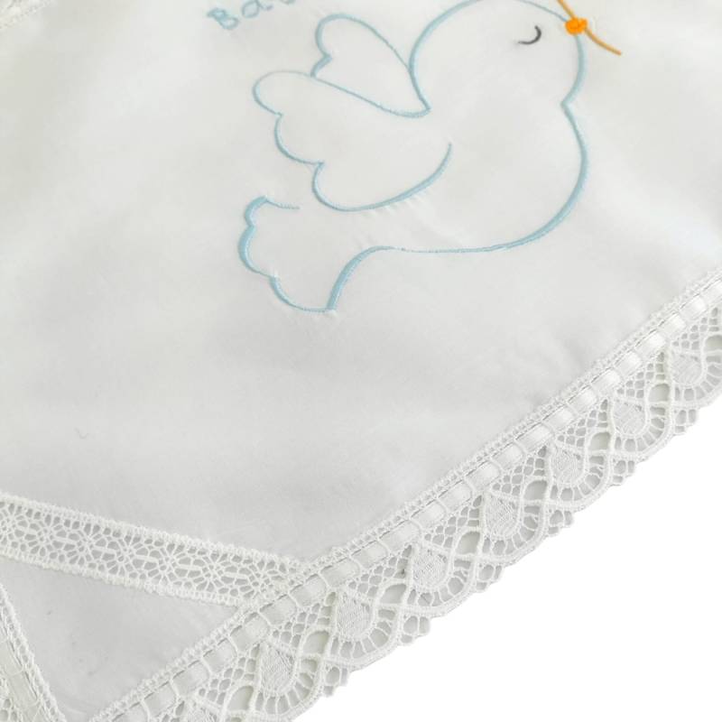 Fazzoletto per battesimo bambino con ricamo e merletto - 