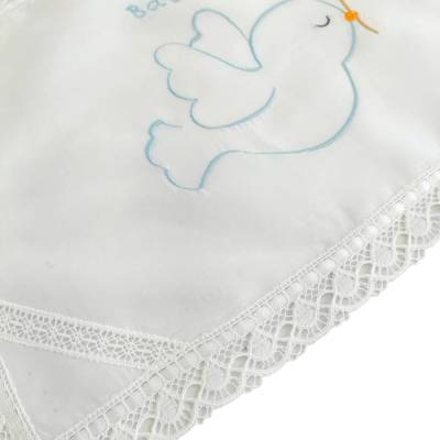 Fazzoletto per battesimo bambino con ricamo e merletto - 