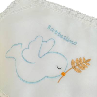 Fazzoletto per battesimo bambino con ricamo e merletto - 