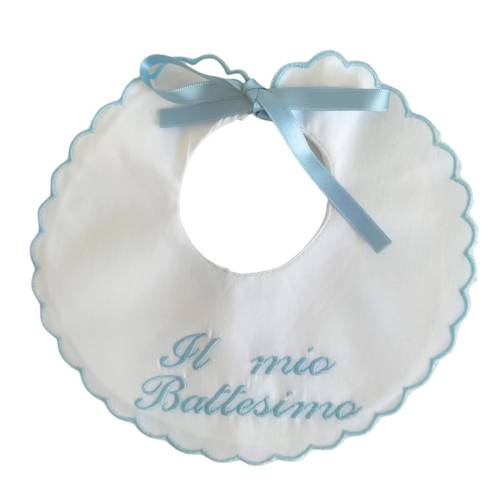 Bavetta Il mio Battesimo per bambino bianca e celeste - 