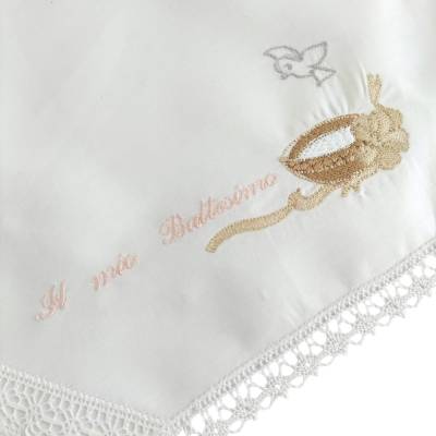 Fazzoletto per Battesimo bambina con ricamo - 
