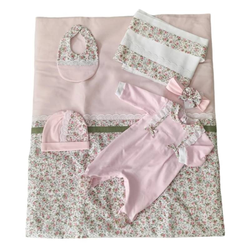 Coordinato nascita neonata Teto&tatta rosa e fantasia fiori cotone - 