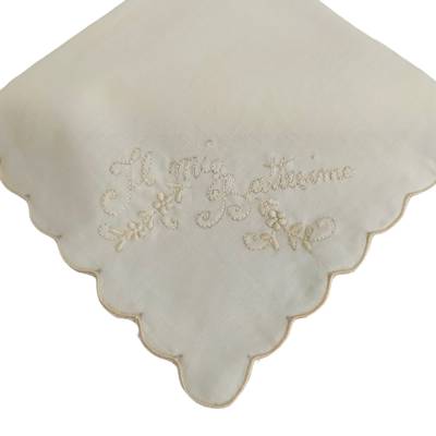 Fazzoletto color panna con ricamo a mano Il mio Battesimo - 