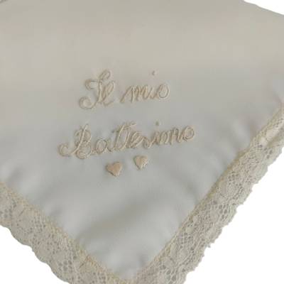 Fazzoletto in seta avorio con ricamo a mano - 