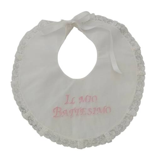 Bavetta Il mio Battesimo per bambina bianca e rosa - 
