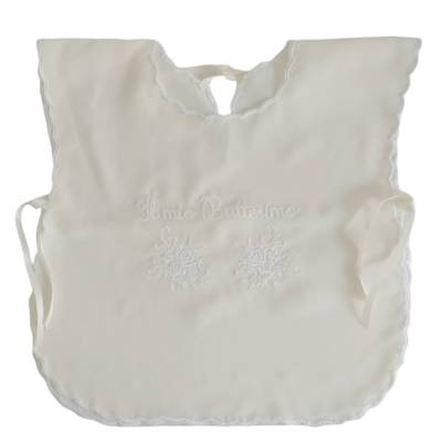 Camicina battesimale in seta color bianco latte e ricamo - 
