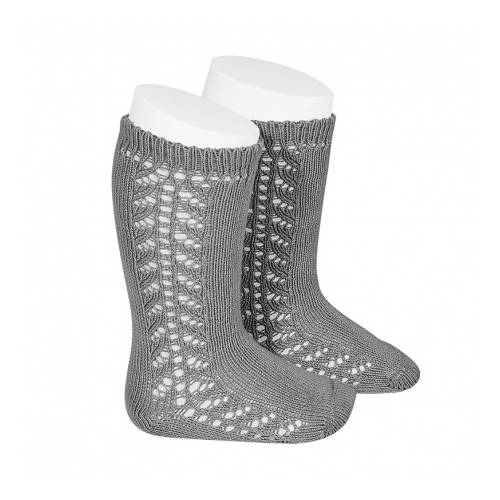 Chaussettes longues en coton ajouré gris clair 2592_230 - 