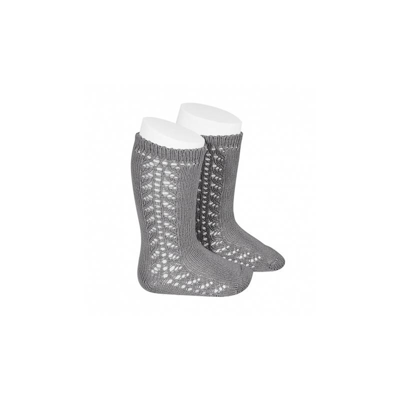 Chaussettes longues en coton perforé gris clair 2592_230 -