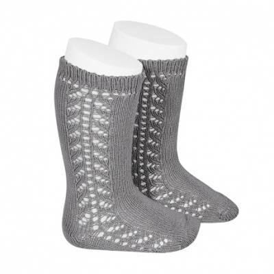 Chaussettes longues en coton ajouré gris clair 2592_230 - 