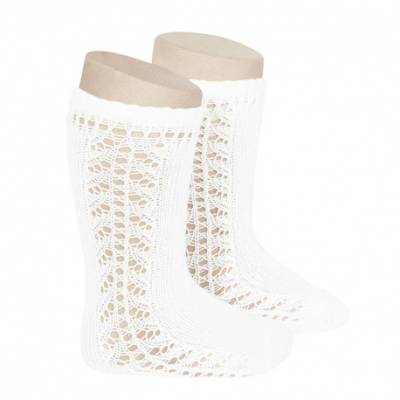 Calze lunghe cotone caldo traforo laterale bianche 25922_200 - 