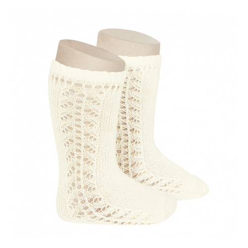 Chaussettes longues chaudes en coton ajouré sur le côté beige 25922_303 - 