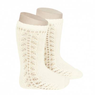 Warm cotton long socks with side openwork beige 25922_303 - 