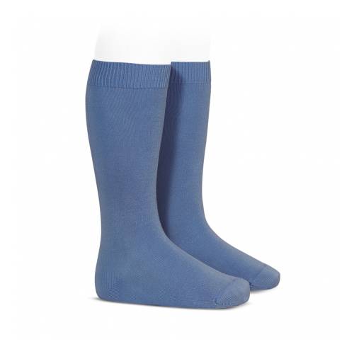 Basic blue French knit long socks - 