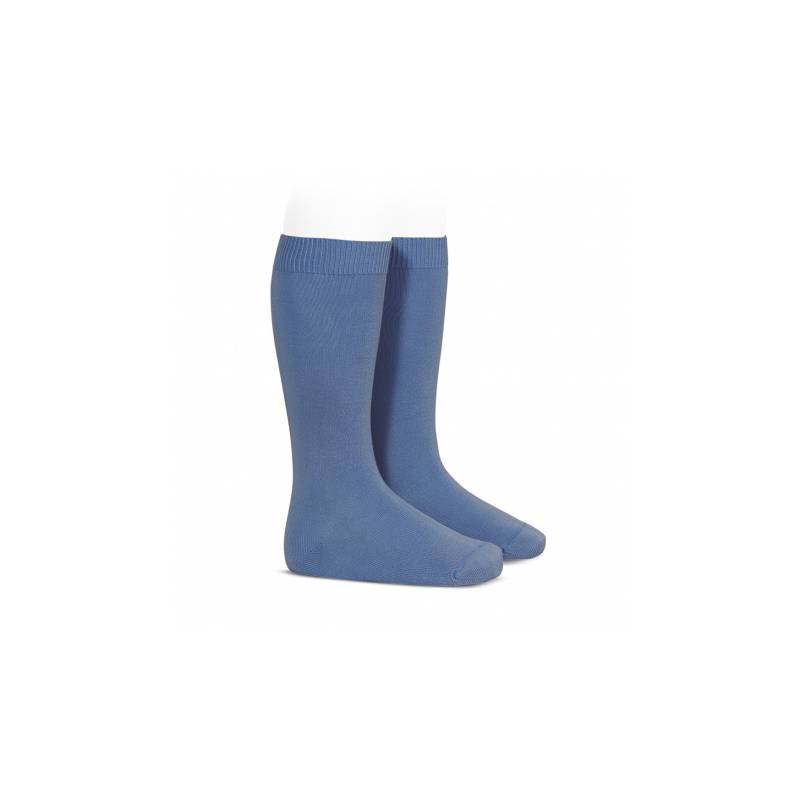 Basic knitted long socks in French blue -