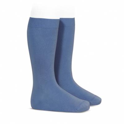 Chaussettes longues en tricot français bleu basique - 