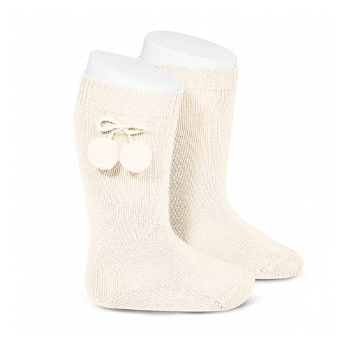 Meias compridas de algodão quentes com pompom bege 30192_303 - 
