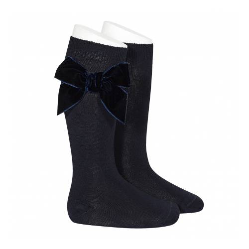 Lange Socken aus warmem, rasiertem Baumwollstrick mit blauer Samtschleife 24892_480 - 