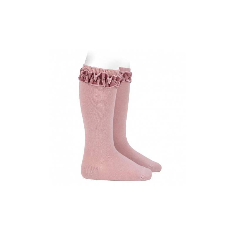 Chaussettes longues en coton tricoté avec ruban de velours ros 24592_526a -