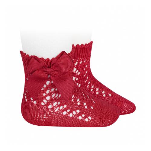 Meias Condor de algodão perfurado com laço vermelho - 