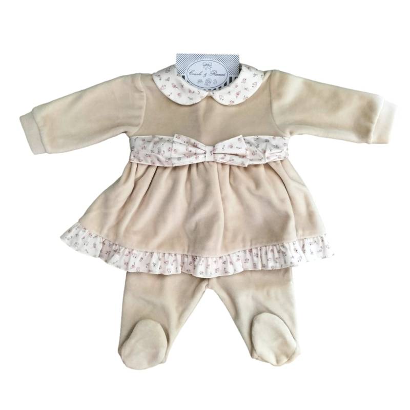 Teto&Tatta newborn baby cotton fleece sleepsuit 1 month cream with lace -