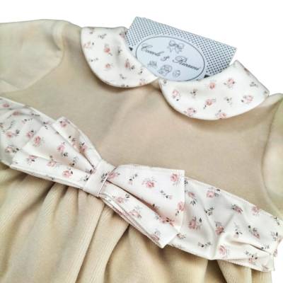 Teto&Tatta newborn baby cotton fleece sleepsuit 1 month cream with lace - 