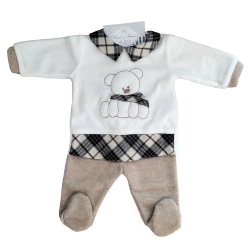 Coprifasce clinico neonato in ciniglia 1 mese Teto&Tatta tortora blu e bianco - 