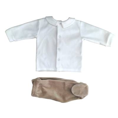 Clinico in ciniglia neonato 1 mese bianco celeste e nocciala - 