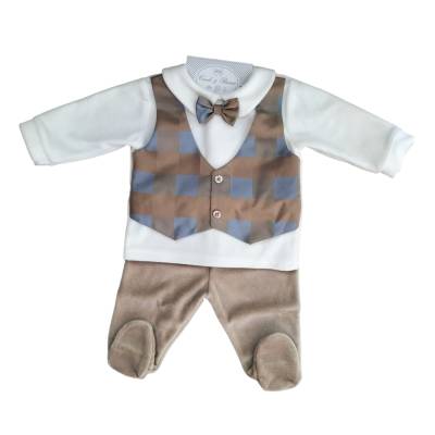 Clinico in ciniglia neonato 1 mese bianco celeste e nocciala - 