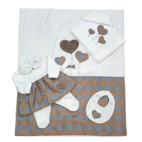 Coordinato nascita neonata in ciniglia bianco celeste nocciola Teto&Tatta - 