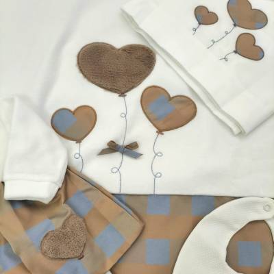 Coordinato nascita neonata in ciniglia bianco celeste nocciola Teto&Tatta - 