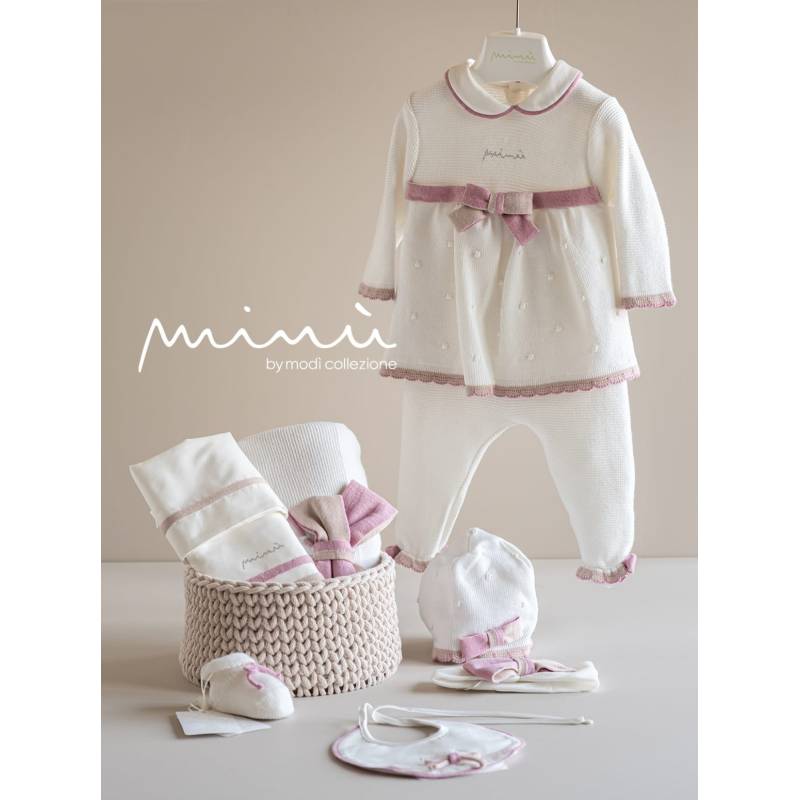 Ninnaoh Conjunto recién nacido niña en pura lana rosa talla 1 mes -