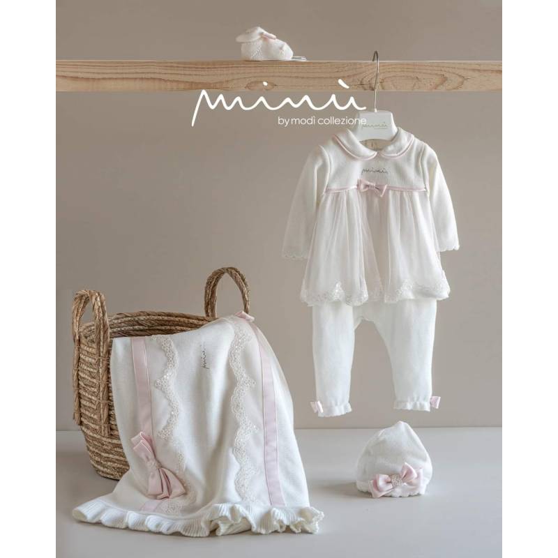 Newborn baby girl outfit in pure wool pink Ninnaoh size 1 month - 