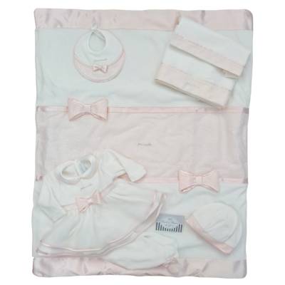 Ensemble élégant pour nouveau-né en chenille Minù blanc et rose avec dentelle - 