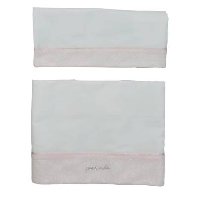 Elegante conjunto de recién nacida en chenilla Minù blanco y rosa con encaje - 