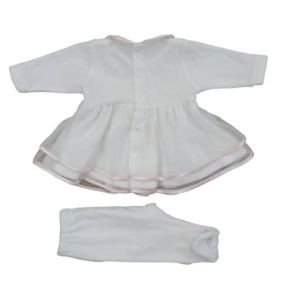 Fato elegante de menina recém-nascida em chenille Minù branco e cor-de-rosa com renda - 