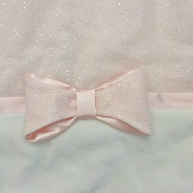 Corredino neonata elegante in ciniglia Minù bianco e rosa con tulle lurex - 