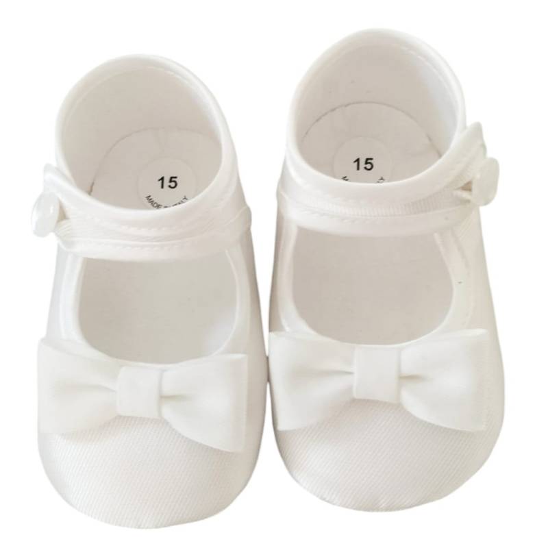 Elegantes chinelos de batismo brancos como o leite Minù tamanho 17 e 18 - 