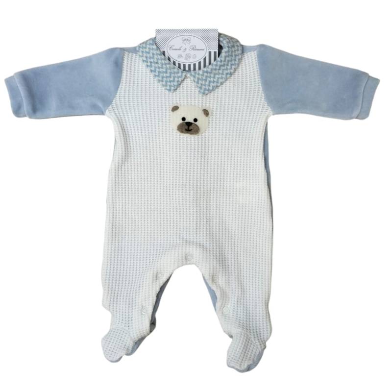 Newborn Baby Chenille Schlafanzug gi 1 Monat weiß und hellblau Details - 