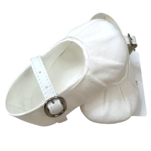 Scarpine neonata eleganti per battesimo in velluto bianco latte - 