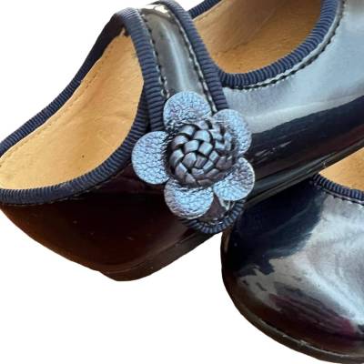 Chinelo de bailarina de couro envernizado azul-noite para rapariga, tamanho 21 - 