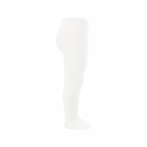 Condor warm cream cotton tights with side openwork (collants en coton crème chauds ajourés sur le côté) - 