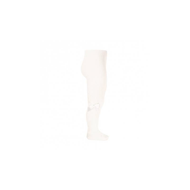 Warm cotton tights with cream grosgrain bow -